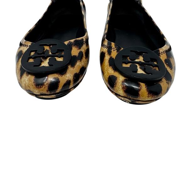 Tory Burch Minnie Leopard Print Patent Leather Travel Ballet Flats Size 7 - Picture 2 of 8